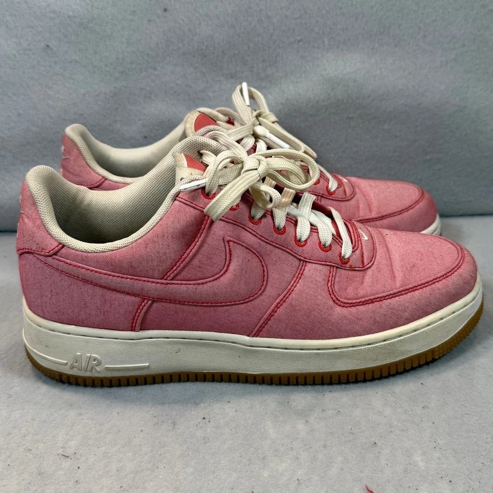 Nike Air Force 1 Low Red Canvas Denim Gum Sole Mens 9 718152-604